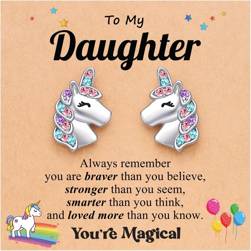 UNGENT THEM Hypoallergenic Unicorn Stud Earrings for Granddaughter Daughter Niece-Magical Kindergarten Graduation Valentines Christmas Birthday Gifts - Image 1